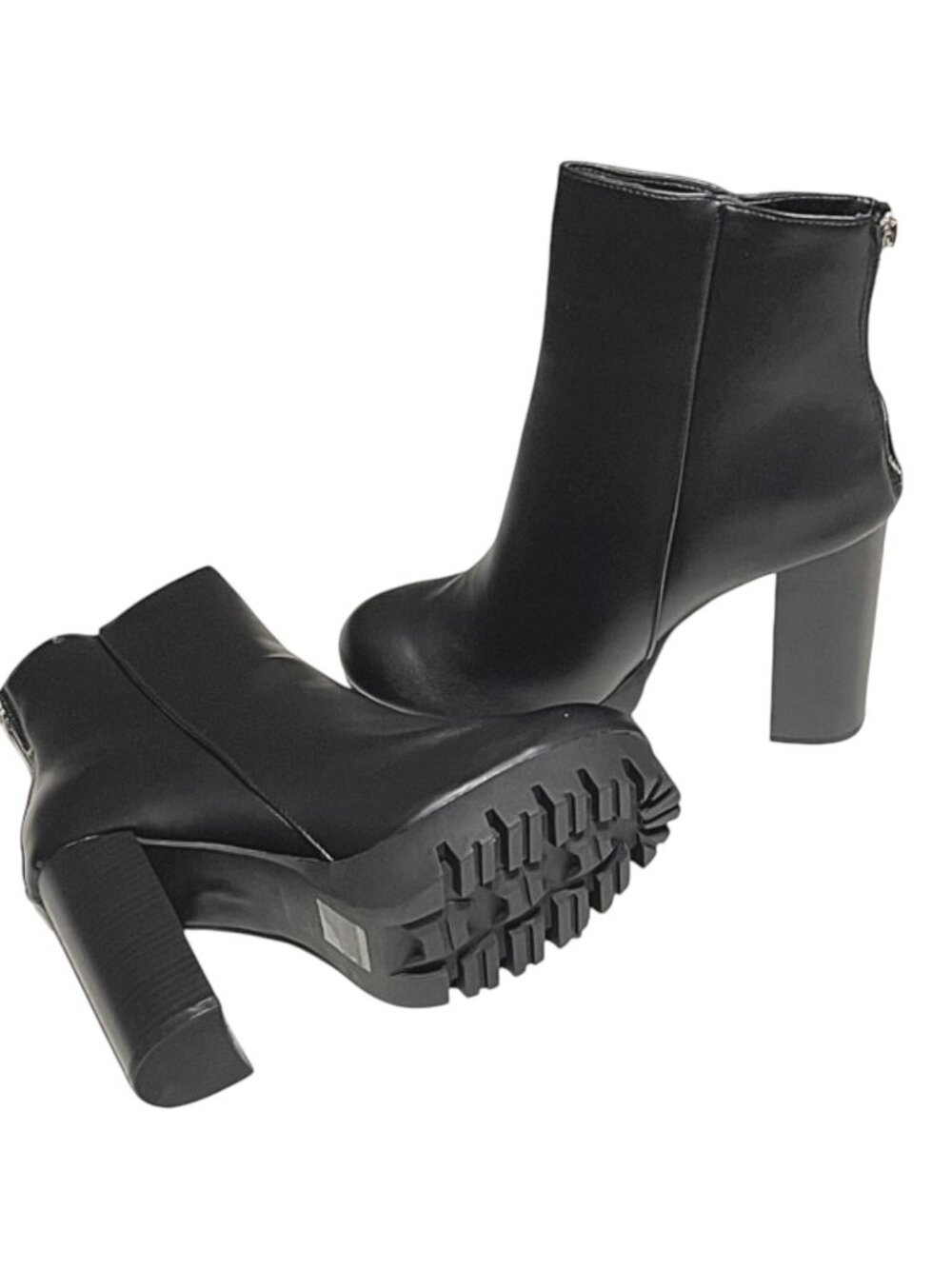 Wild Diva Veronica-24 Chunky Heel Platform Lug Sole Back Zip High Ankle Boots - Picture 4 of 7